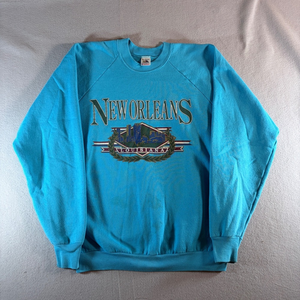 Vintage 90s Fruit of the Loom New Orleans Louisiana Sweatshirt XL Blue USA Made